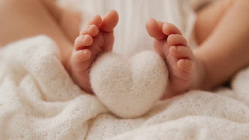 Gros plan sur les pieds d’un bébé lors d’une séance photo naissance près de Rambouillet.